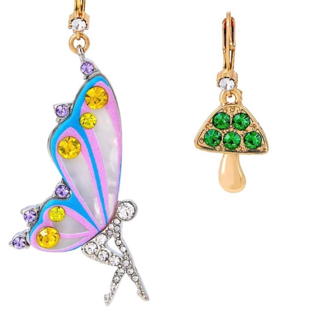 Betsey Johnson Fairy Mushroom Mismatch Mismatched Drop/Dangle Earrings NWT NIB